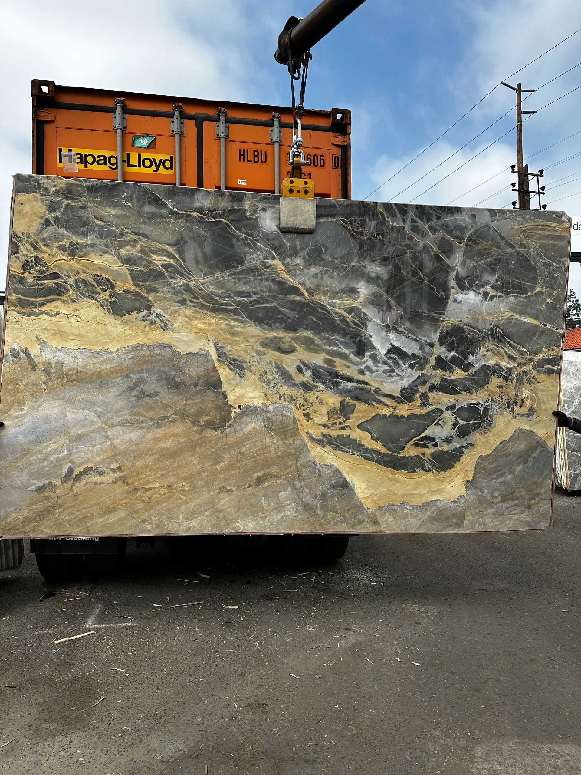 Portoro Gold and Grey marble slabs at Royal Stone slab yard LA